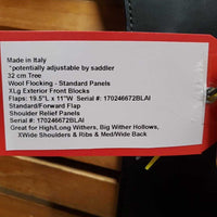 17/17.5" Adj *set MW *5.25" Erreplus Elena Dressage Saddle, Black LeMieux Cover, Wool Flocking, Xlg Exterior Front Blocks, Flaps: 19.5"L x 11"W Serial #: 170246672BLAI