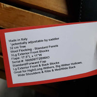 17/17.5" *Adj Set M/W - 5.25" Erreplus Elena Dressage Saddle, Grey Erreplus Cover, Wool Flocking, XLg Exterior Front Blocks, Flaps: 17.5"L x 11"W Serial #: 160509772BMAO