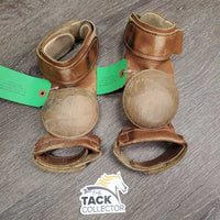 Pr Leather Skid Boots, velcro *gc, clean, stains, v.rubbed, scrapes, inside sand piles, torn edge