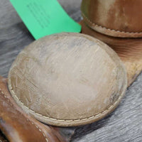 Pr Leather Skid Boots, velcro *gc, clean, stains, v.rubbed, scrapes, inside sand piles, torn edge