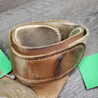 Pr Leather Skid Boots, velcro *gc, clean, stains, v.rubbed, scrapes, inside sand piles, torn edge