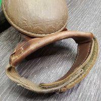 Pr Leather Skid Boots, velcro *gc, clean, stains, v.rubbed, scrapes, inside sand piles, torn edge