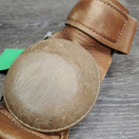 Pr Leather Skid Boots, velcro *gc, clean, stains, v.rubbed, scrapes, inside sand piles, torn edge