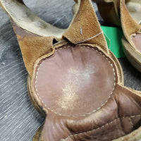 Pr Leather Skid Boots, velcro *gc, clean, stains, v.rubbed, scrapes, inside sand piles, torn edge