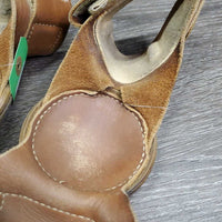 Pr Leather Skid Boots, velcro *gc, clean, stains, v.rubbed, scrapes, inside sand piles, torn edge