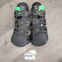 Open Front Boots, tabs, bag *gc, dirty, torn & frayed edge