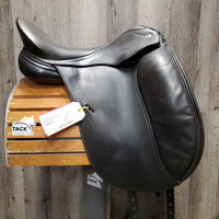 18" ?Adj *set W 6" Schleese Elite Dressage Saddle, Navy Schleese Cover, 2 XLg Front Velcro Blocks, Obrigado Panels, Wool Flocking, Rear Gussets, Shoulder Relief Cutouts, Flaps: 17"L x 13.5"W Serial #: 6-RW-SR 4-18 4003H0203