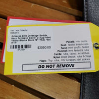 18" ?Adj *set W 6" Schleese Elite Dressage Saddle, Navy Schleese Cover, 2 XLg Front Velcro Blocks, Obrigado Panels, Wool Flocking, Rear Gussets, Shoulder Relief Cutouts, Flaps: 17"L x 13.5"W Serial #: 6-RW-SR 4-18 4003H0203