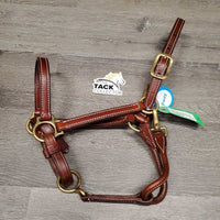 #6746 .75" Narrow Double Stitched Leather Halter, snap, adj *like new, mnr stains