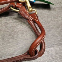 #6746 .75" Narrow Double Stitched Leather Halter, snap, adj *like new, mnr stains