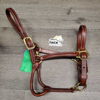 #6746 .75" Narrow Double Stitched Leather Halter, snap, adj *like new, mnr stains