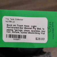 Light Perforated Ear Bonnet Fly Beil, 1x piping *gc/vgc, clean, sparkles, mnr hair, shrunk, curled