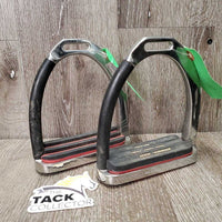 Pr Hvy Safety Stirrup Irons, Angled Grips, Rubber Hose Sides *vgc, mnr dirt, scratches & residue, older