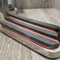 Pr Hvy Safety Stirrup Irons, Angled Grips, Rubber Hose Sides *vgc, mnr dirt, scratches & residue, older
