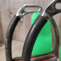 Pr Hvy Safety Stirrup Irons, Angled Grips, Rubber Hose Sides *vgc, mnr dirt, scratches & residue, older