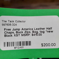 Leather Half Chaps, Back Zips, Bag, tag *new