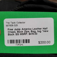 Leather Half Chaps, Back Zips, Bag, tag *new