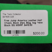 Leather Half Chaps, Back Zips, Bag, tag *new