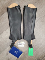 Leather Half Chaps, Back Zips, Bag, tag