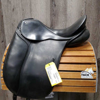 16" Adj *set XW 6.5" Dressage Saddle, Black/Green Nylon Cover, v.small Pencil Rolls, Rear Gusset Panels, Wool Flocking, Flaps: 16"L x 12.5"W Serial #: 165 KL 017