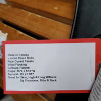 16" Adj *set XW 6.5" Dressage Saddle, Black/Green Nylon Cover, v.small Pencil Rolls, Rear Gusset Panels, Wool Flocking, Flaps: 16"L x 12.5"W Serial #: 165 KL 017