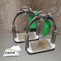 Wide Base Flexi Stirrup Irons, Adjustable Top *gc, sandy/gunky grips, dirt, stained rubber, scratches, rubs