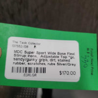 Wide Base Flexi Stirrup Irons, Adjustable Top *gc, sandy/gunky grips, dirt, stained rubber, scratches, rubs