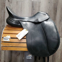 18" Adj *set XW 6.25" Schleese Liberty Dressage Saddle, 2 Lg Front Velcro Blocks, Navy Schleese Fleece Lined Cover, Cutback Pommel, Shoulder Relief Panels, Rear Gussets, Wool Flocking, Flaps: 17"L x 12.5"W Serial #: 3 HW SR 4-18 10366S0411
