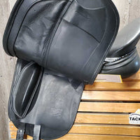 18" Adj *set XW 6.25" Schleese Liberty Dressage Saddle, 2 Lg Front Velcro Blocks, Navy Schleese Fleece Lined Cover, Cutback Pommel, Shoulder Relief Panels, Rear Gussets, Wool Flocking, Flaps: 17"L x 12.5"W Serial #: 3 HW SR 4-18 10366S0411