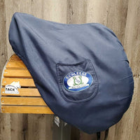 18" Adj *set XW 6.25" Schleese Liberty Dressage Saddle, 2 Lg Front Velcro Blocks, Navy Schleese Fleece Lined Cover, Cutback Pommel, Shoulder Relief Panels, Rear Gussets, Wool Flocking, Flaps: 17"L x 12.5"W Serial #: 3 HW SR 4-18 10366S0411