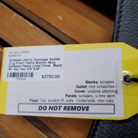 18" Adj *set XW 6.25" Schleese Liberty Dressage Saddle, 2 Lg Front Velcro Blocks, Navy Schleese Fleece Lined Cover, Cutback Pommel, Shoulder Relief Panels, Rear Gussets, Wool Flocking, Flaps: 17"L x 12.5"W Serial #: 3 HW SR 4-18 10366S0411