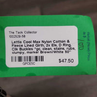 Nylon Cotton & Fleece Lined Girth, 2x Els, D Ring, Clik Buckles *gc, clean, stains, rubs, clumpy, marker