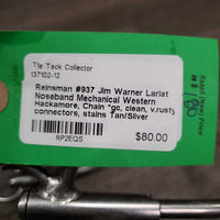 #937 Jim Warner Lariat Noseband Mechanical Western Hackamore, Chain *gc, clean, v.rusty connectors, stains