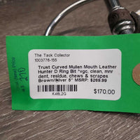 Curved Mullen Mouth Leather Hunter D Ring Bit *vgc, clean, mnr dent, residue, chews & scrapes