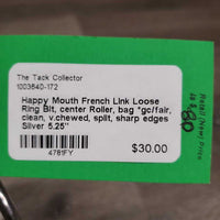 French Link Loose Ring Bit, center Roller, bag *gc/fair, clean, v.chewed, split, sharp edges