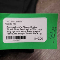 Double Sided Slow Feed Nylon Web Hay Bag *gc/fair, dirty, rubs, frayed, faded, no straps, faded