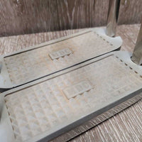 Hvy Stirrup Irons, Swivel Top, grips *vgc, clean, mnr dirty, scuffs, scratches, residue & spots