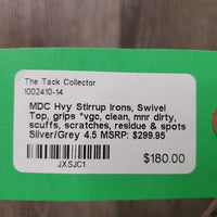 Hvy Stirrup Irons, Swivel Top, grips *vgc, clean, mnr dirty, scuffs, scratches, residue & spots