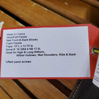 17.5" W *5.75" Full Buffalo Antares Connexion Close Contact, 2 Billet Guards, Navy Antares Cover, Med Front & Back Blocks, Foam Panels, Flaps: 15"L x 13.75"w Serial #: 19 3264 4 NB 17.5L