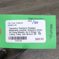 Padded Neoprene Leather Western Cinch, 2x Long Elastic, 2x D Rings *gc, v.dirty, rubs, hair