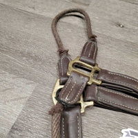 Training Leather Halter, Nylon Rope Noseband *gc/fair, frayed/weak ends, mnr dirt, film & rubs