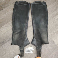 Hvy Leather Half Chaps, Back Zips *gc, v.dirty, rubs, mnr peeled spots, older?
