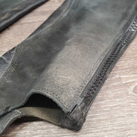 Hvy Leather Half Chaps, Back Zips *gc, v.dirty, rubs, mnr peeled spots, older?