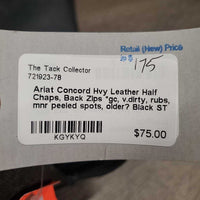 Hvy Leather Half Chaps, Back Zips *gc, v.dirty, rubs, mnr peeled spots, older?