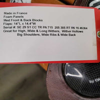 17" *W 5.5" CWD 2Gs Close Contact Saddle, 2 Billet Guards, Red Cotton CWD Cover, Foam Panels, Med Front & Back Blocks, Flaps: 14"L x 14.5"w Serial #: SE 29 S1 CC TR PA 715 205 305 RT R6 16 46364