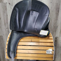 17" *adj *Red/Wide Gullet In Premier Equine Monoflap Dressage Saddle, Green Premier Equine Cover, Wool Flocking, Rear Gusset Panels, Lg Front Exterior Blocks, Flaps: 17"L x 13.5"W Serial #: PE 090043