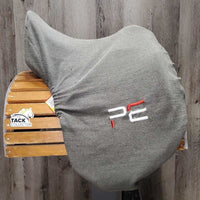 17" *adj *Red/Wide Gullet In Premier Equine Monoflap Dressage Saddle, Green Premier Equine Cover, Wool Flocking, Rear Gusset Panels, Lg Front Exterior Blocks, Flaps: 17"L x 13.5"W Serial #: PE 090043