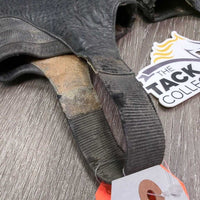 Leather Half Chaps, Back Zipper *gc/fair, dirty, rubs, thin & holey spots, unstitched seams, stretched