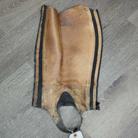 Leather Half Chaps, Back Zipper *gc/fair, dirty, rubs, thin & holey spots, unstitched seams, stretched