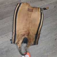 Leather Half Chaps, Back Zipper *gc/fair, dirty, rubs, thin & holey spots, unstitched seams, stretched